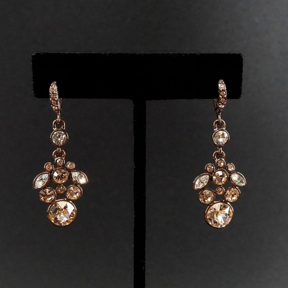Givenchy Pink Crystal Chandelier Drop Earrings Leverback Cluster Signed